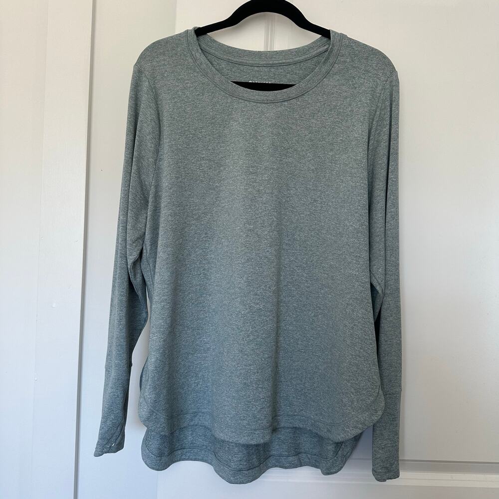 Athleta (1X) Uptempo Top Heathered Blue Gray Thumbholes Workout Gym Casual Yoga